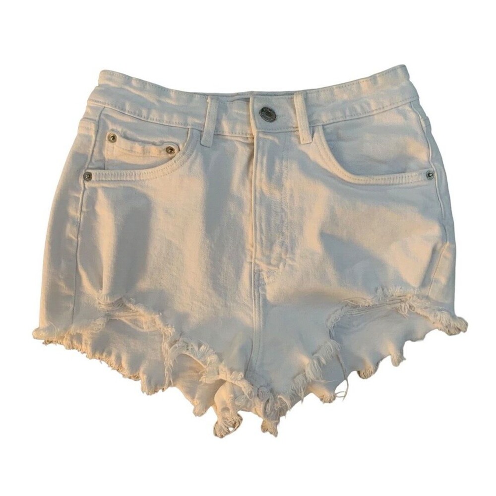Zara Women's size 2 White High Rise Distressed Denim Cut Off Shorts